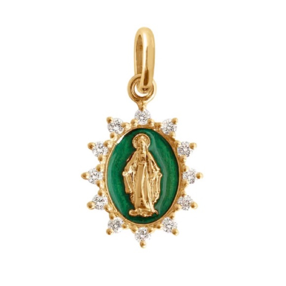 Gigi Clozeau Emerald Beaded Necklace with Diamond Madone Supreme Pendent - Picture 2 of 5